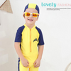 2 Pcs Boys Yellow Shark Pattern Swimwear And Cap