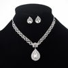 Women Shiny Rhinestone Design Drop Shape Pendant Necklace Earrings Set