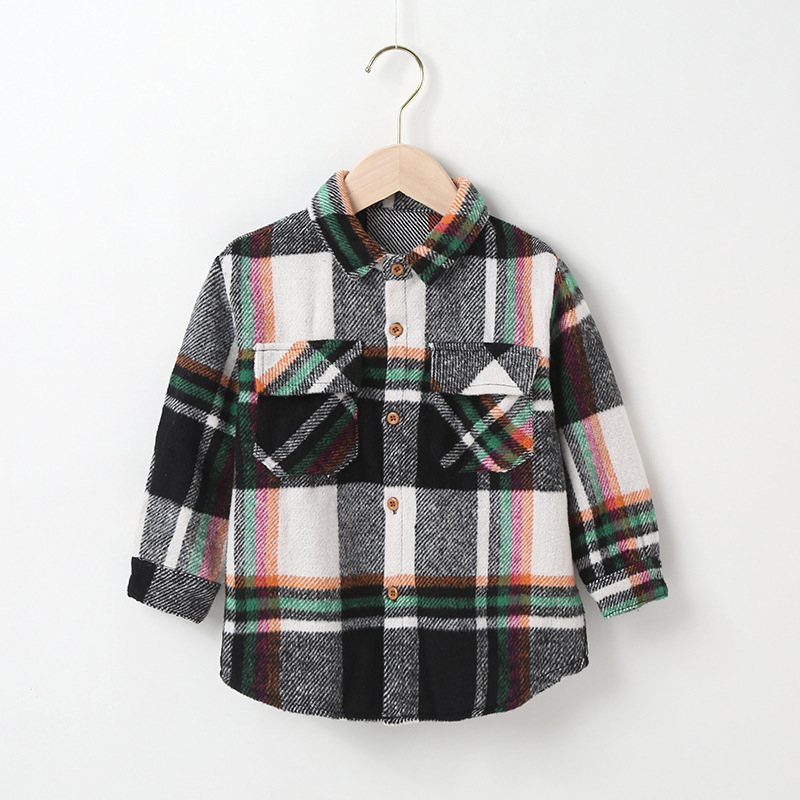 Children Kids Toddlers Girls Boys Plaid Print Long Sleeves Shirts