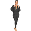 Women Solid Color Zipper Long Sleeve Loose Top And High Waist Slim Pants Fashion Two-Piece Set