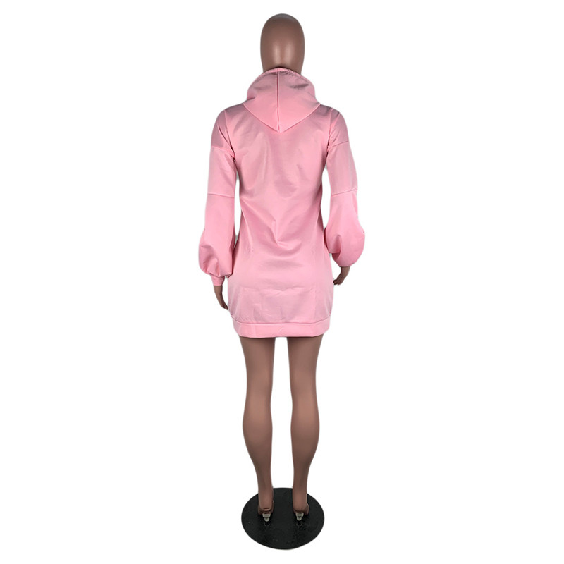 Women Casual Solid Color Hooded Pocket Dress