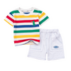 Children Kids Baby Fashion Boys Short Sleeve Rainbow Strip Dinosaur T-Shirt And Shorts 2pcs Set