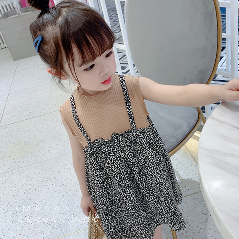 Children Kids Toddlers Girls Sleeveless Stitching Print Dress