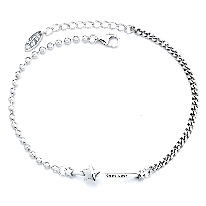 Women Fashion Simple S925 Sterling Silver Lucky Star Letter Bracelet