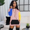 Women Casual Color Blocking Hooded Dress