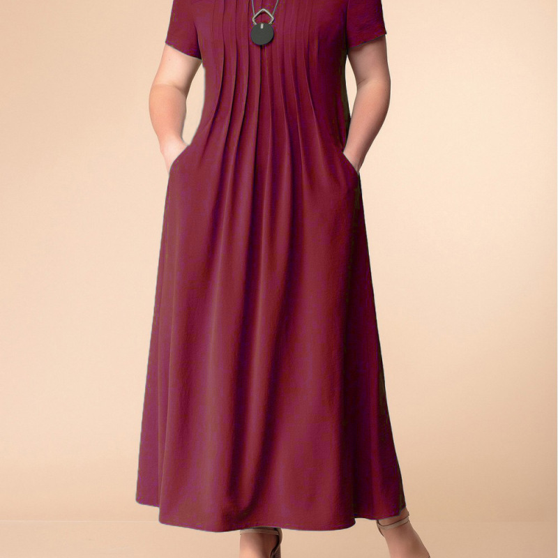 Plus Size Women'S Casual Basic Solid Color Round Neck Short Sleeve Maxi Dress