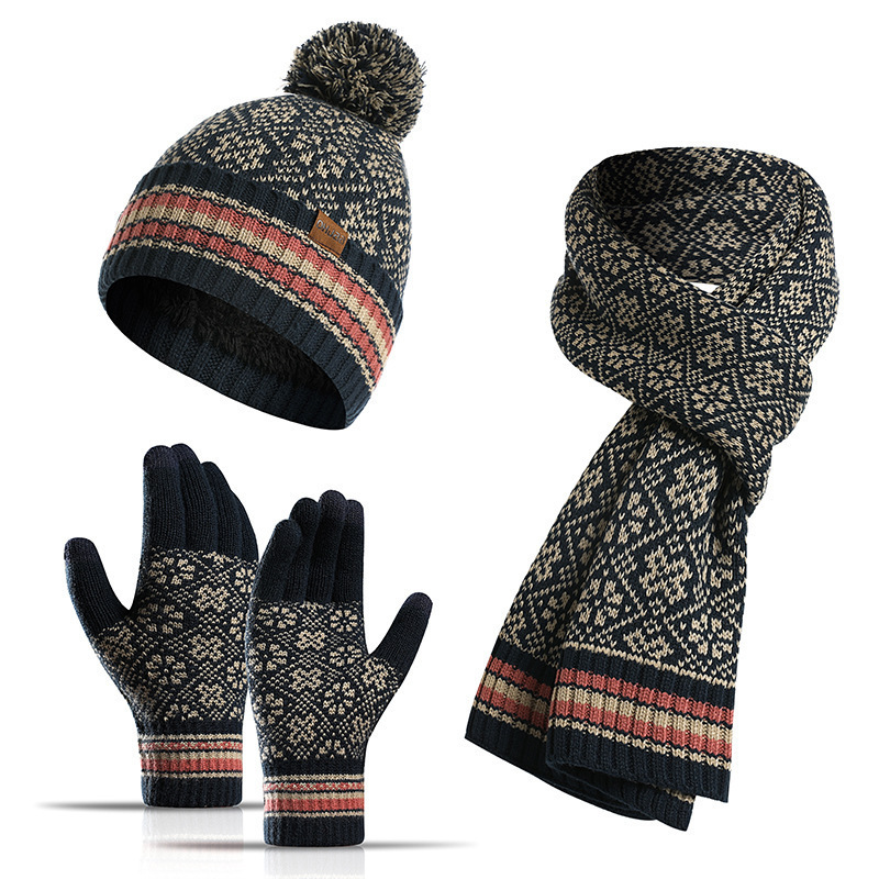 Women Men Winter Casual Acrylic Knitted Wool Hat Scarf Gloves Three-Piece Set