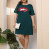 Plus Size Women Casual Sequin Lips Pattern Wavy Hem Short Sleeve Basic Dress