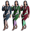 Plus Size Women Mesh Panel Round Neck Long Sleeve High Waist Slim Jumpsuit