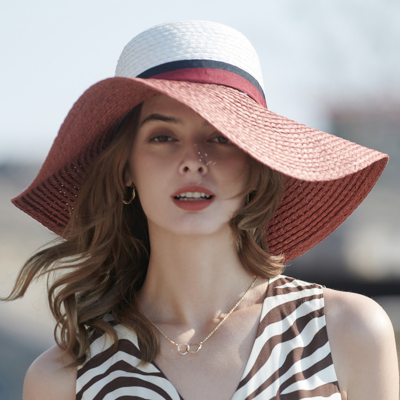 Women Outdoor Casual Wide Brim Color Matching Sun Hat