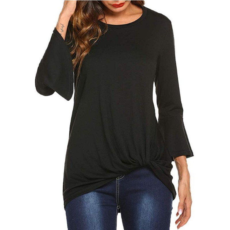 Women Casual Basic Crew Neck Irregular Hemline T-Shirt