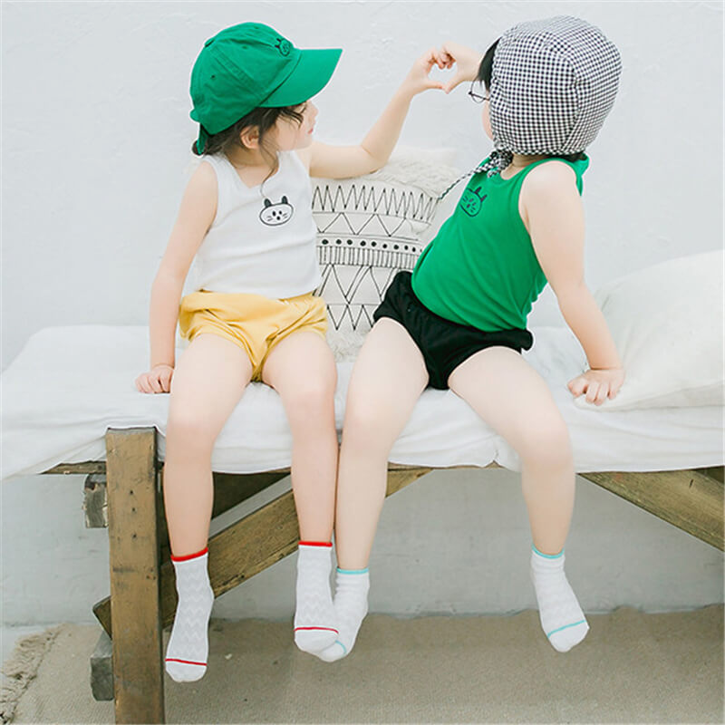 Kids Simple Double Stripe Breathable Mesh Ocks Set