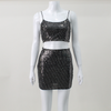 Women Fashion Sexy Sequin Spaghetti Strap Crop Camis And Mini Skirt Set