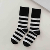 Unisex Fashion Black White Stripe Double Needle Mid Tube Cotton Socks 10 Pairs/Pack