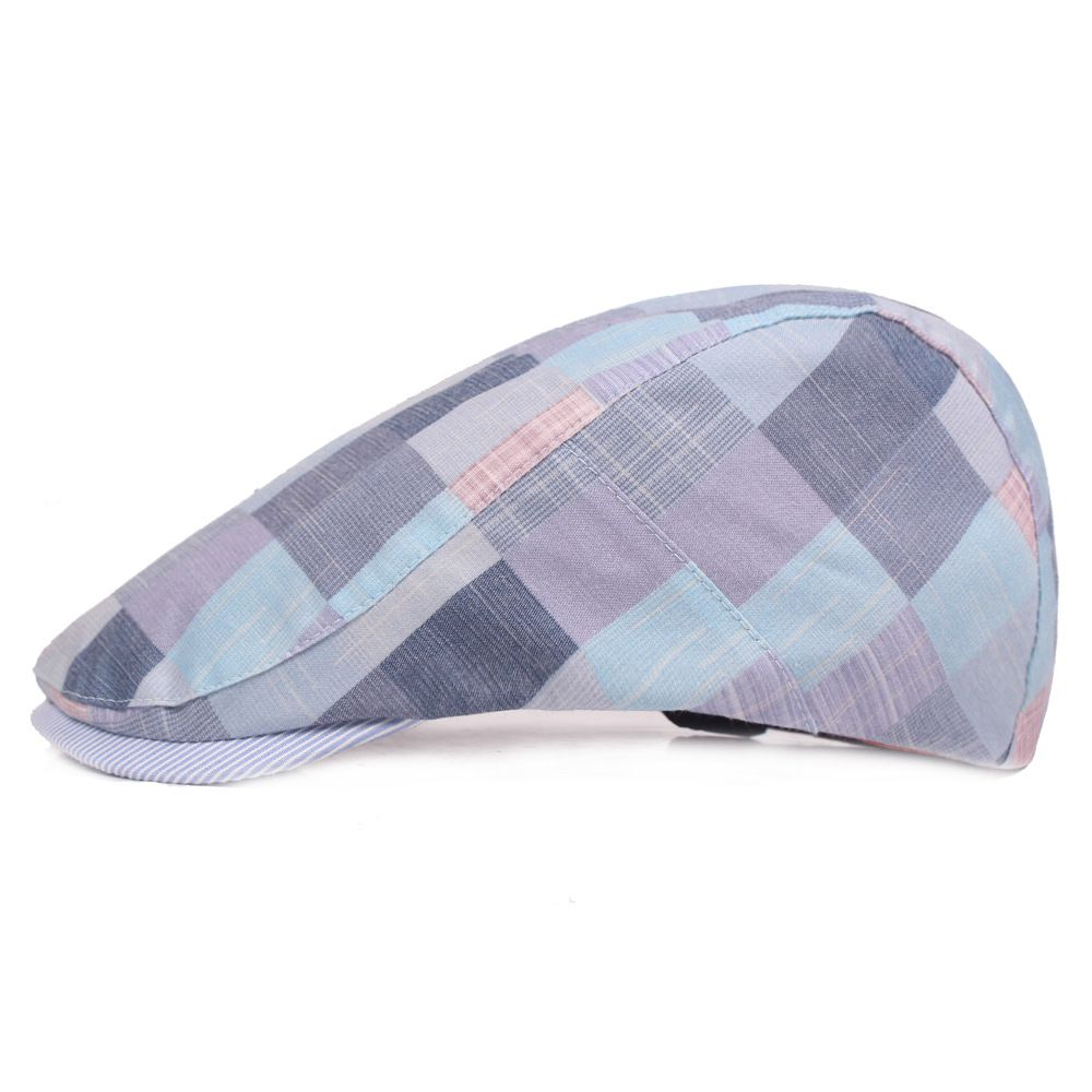 Women Block Color Plaid Pattern Peaked Cap