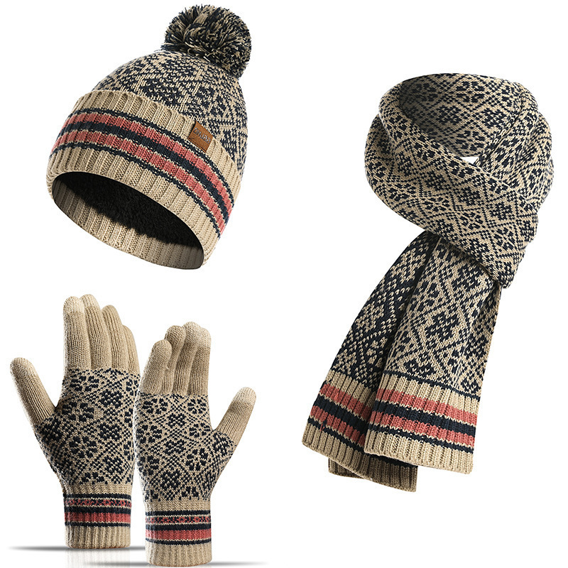 Women Men Winter Casual Acrylic Knitted Wool Hat Scarf Gloves Three-Piece Set