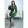 Plus Size Women Mesh Panel Round Neck Long Sleeve High Waist Slim Jumpsuit