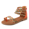 Plus Size Women Fashion Bohemian Ethnic Style Colorful Stitching Flat Back Zipper Sandals