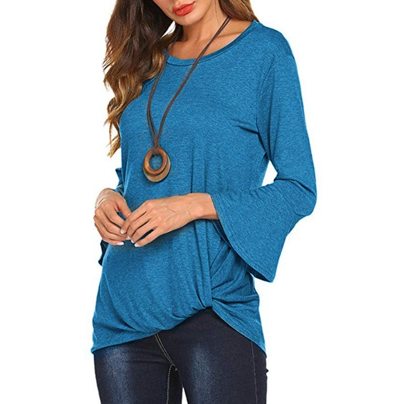 Women Casual Basic Crew Neck Irregular Hemline T-Shirt