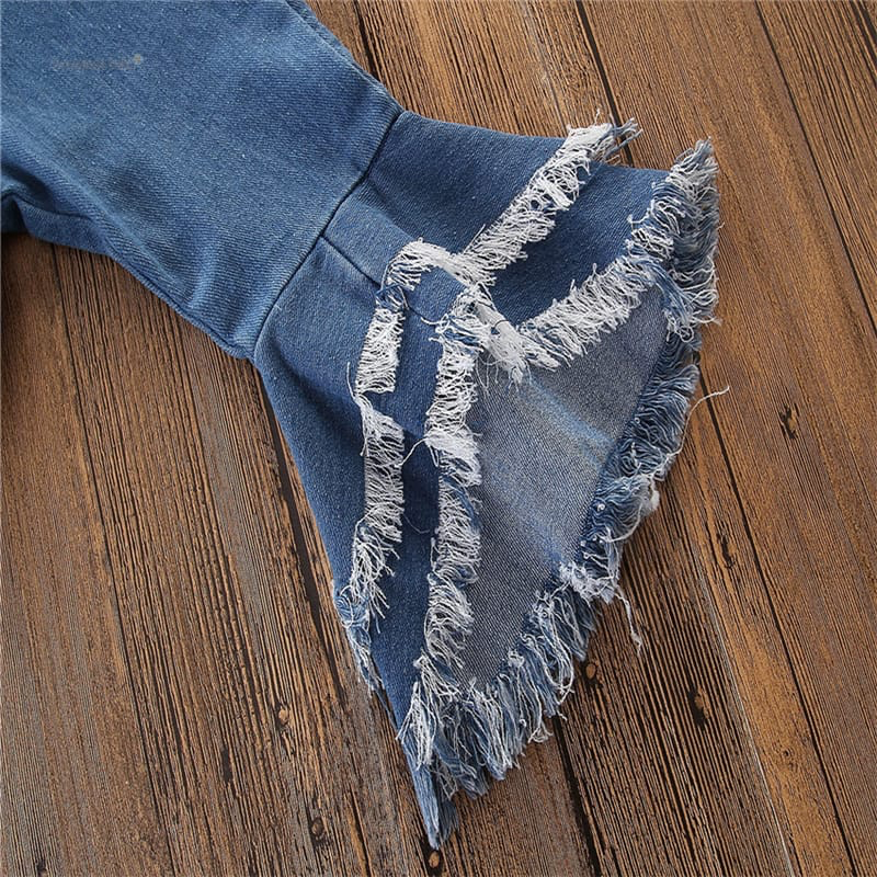 Girls Tassels Denim Bell-Bottom Trousers