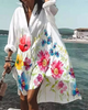 Women Fashion Casual Loose Lapel Mid-Length Floral Print Shirt Dress