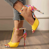 Women Fashion Hollow Peep Toe Word Buckle Fashion Floral Stiletto High-Heeled Sandals