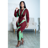 Plus Size Women Mesh Panel Round Neck Long Sleeve High Waist Slim Jumpsuit