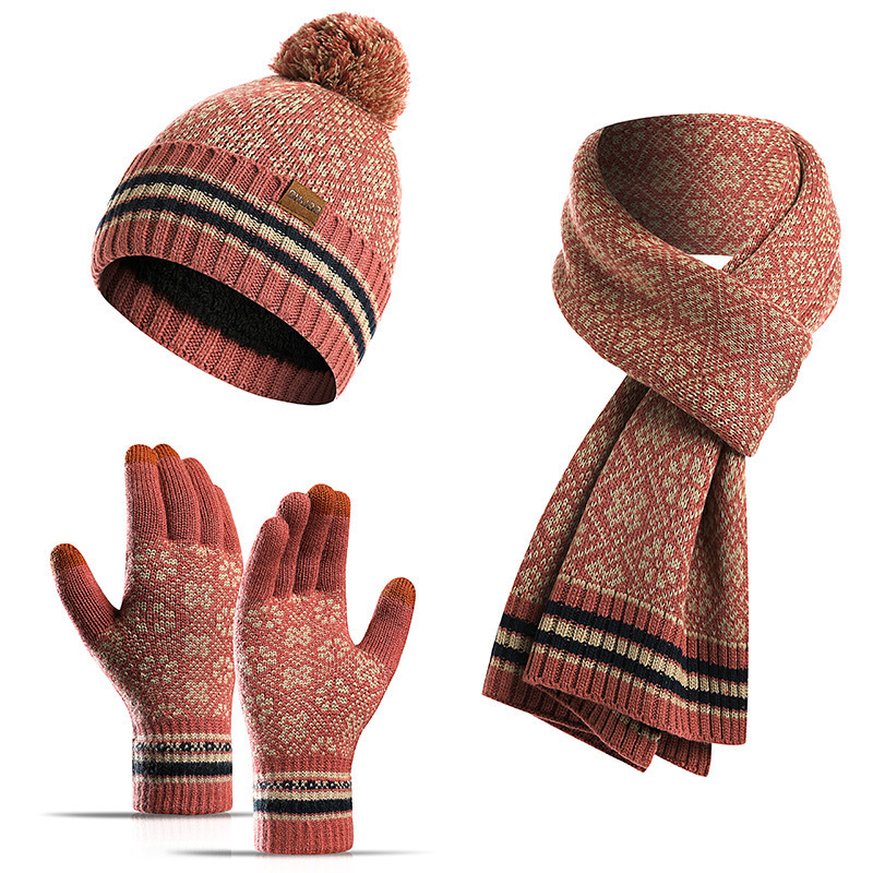 Women Men Winter Casual Acrylic Knitted Wool Hat Scarf Gloves Three-Piece Set