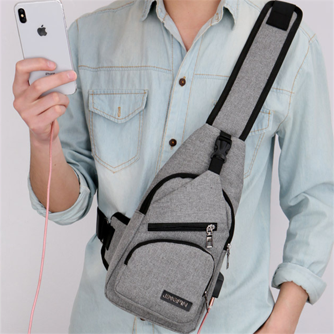 Men USB Charging Bag High Quality Travel Chest Pack