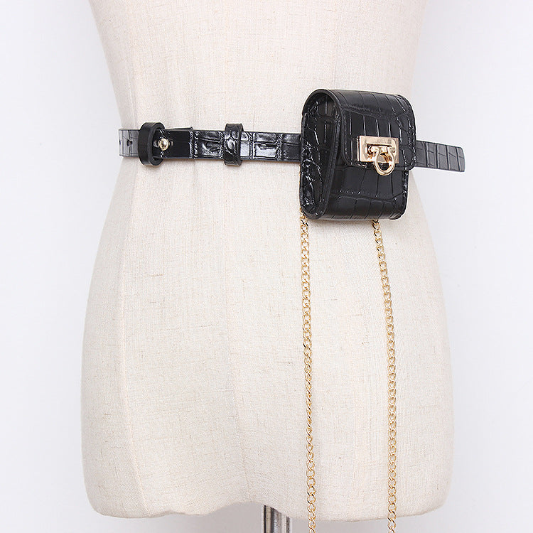 Pattern Mini Pouch Gold Buckle Chain Coin Purse Thin Belt Belt Waist Bag