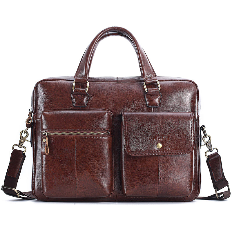 Men's Genuine Leather Briefcase Top Layer Cowhide Messenger Bag