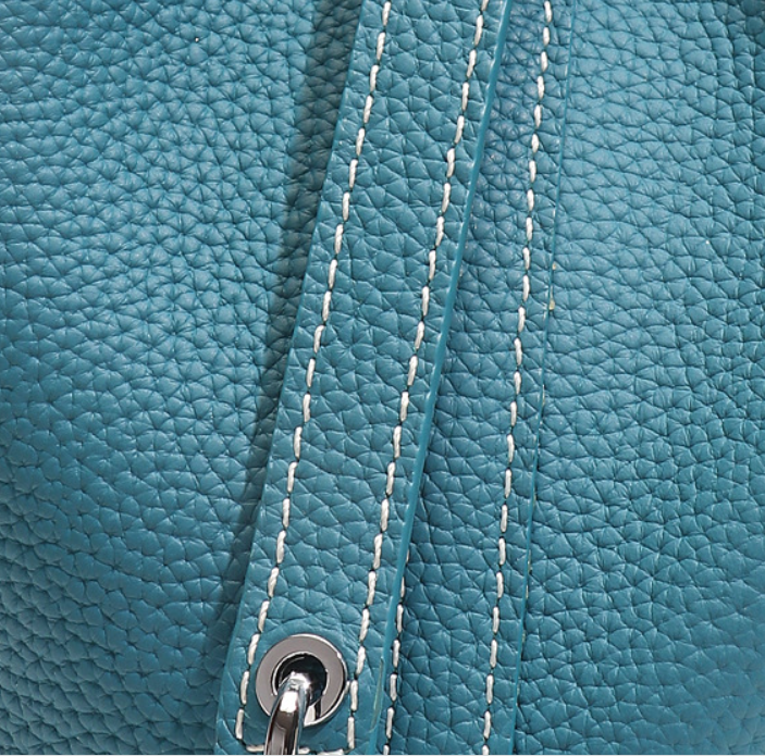 Colorblock Vegetable Basket Leather Bucket Bag