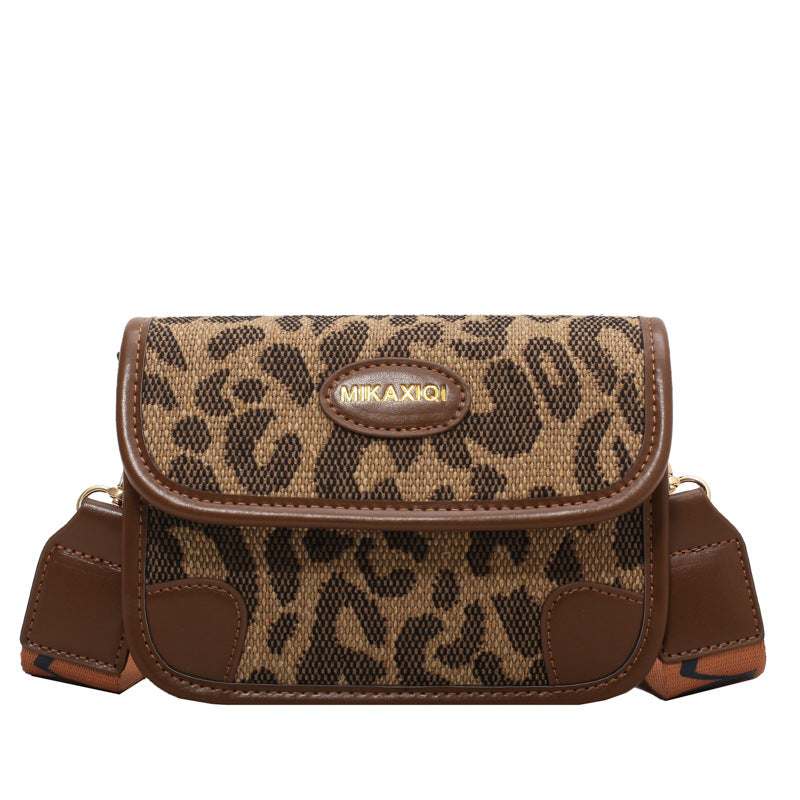 Letter Wide Shoulder Strap Leopard Print Fashion Small Square Bag