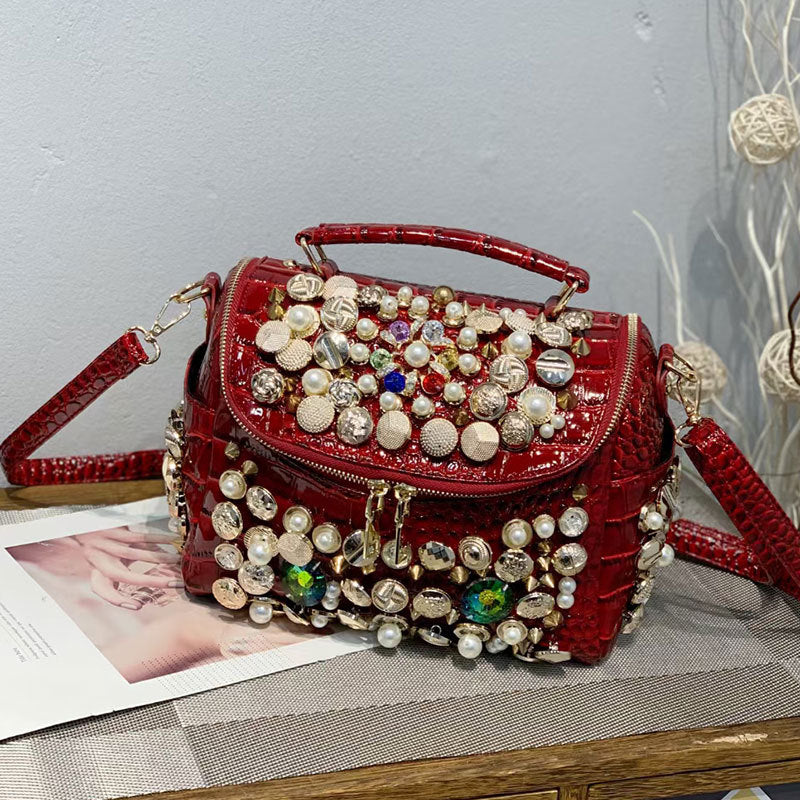 Women's Beaded Rivet Rhinestone Shoulder Bag