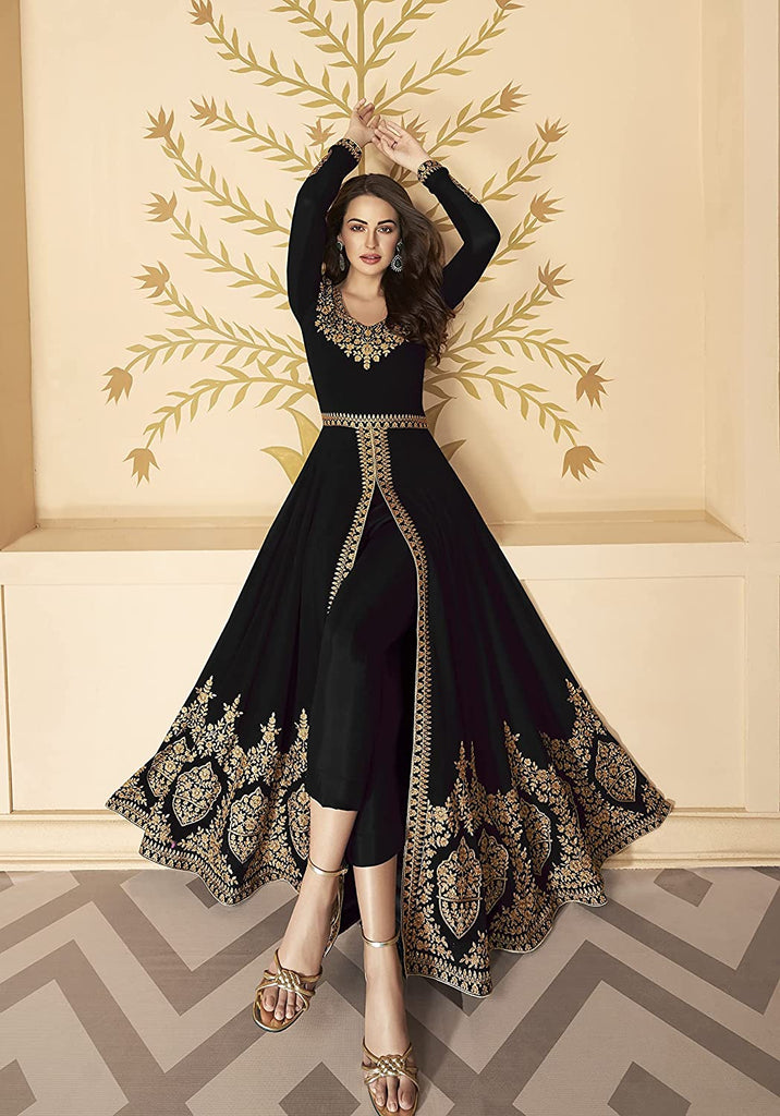 Women Georgette Dupatta Embroidered Front Slit Anarkali Dress WITH HAND WORK MADE IN INDIA FROM INDIA WHOLESALE DROPSHIPPING WEDDING DRESS PARTY DRESS FREE SIZE BEAUTIFULL EMBROIDERY HIGH GRADE