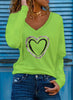 Heart Pattern Printing V-neck Long-sleeved All-match Female T-shirt Bottoming Shirt