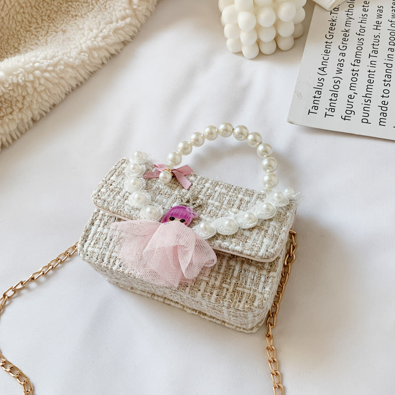 New Children's Shoulder Bag, Pearl Portable Princess Coin Purse, All-match Bow Chain Decoration Bag