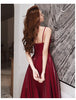 Engagement Strap Evening Dress Simple Atmosphere Wine Red