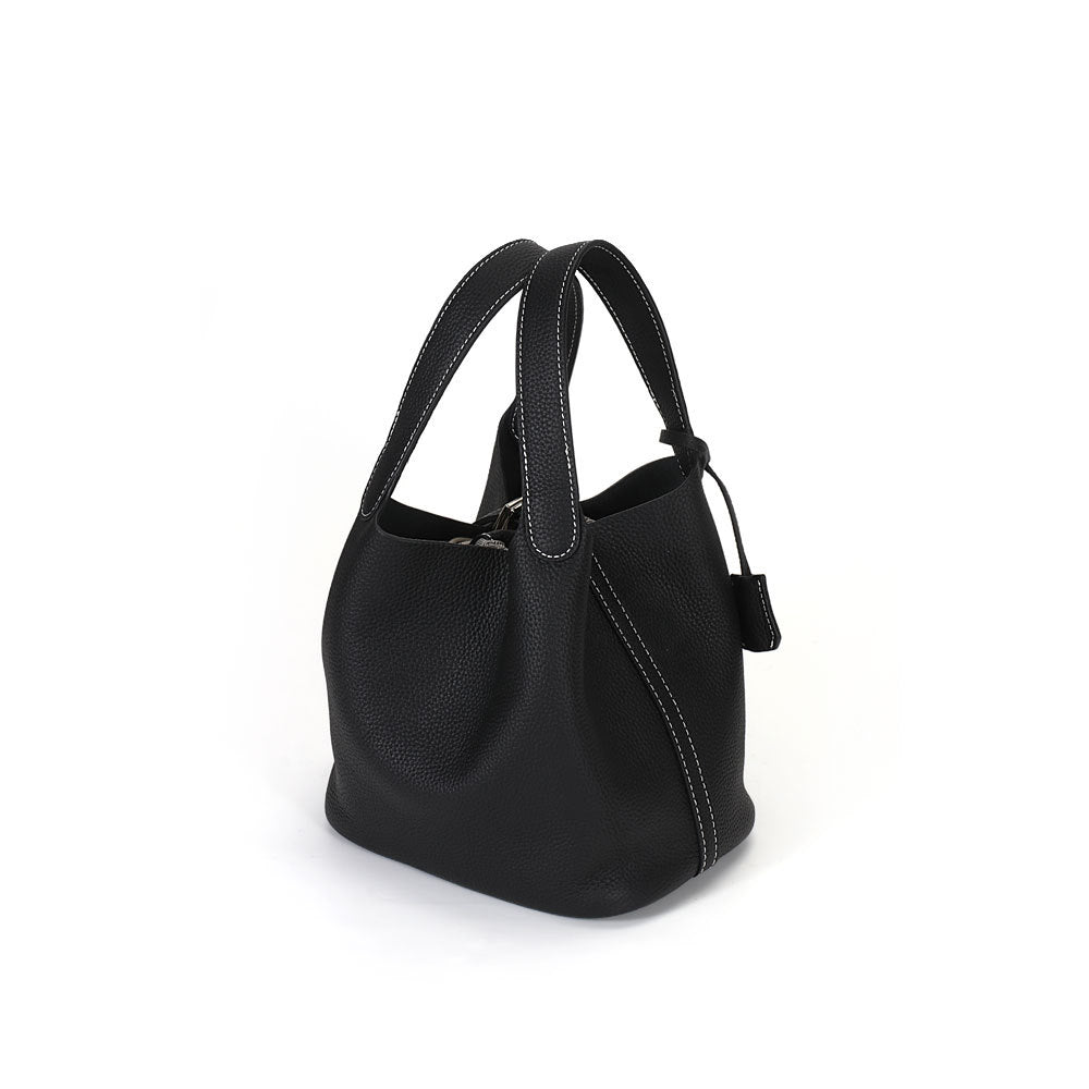 Colorblock Vegetable Basket Leather Bucket Bag