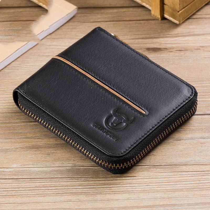 Genuine Leather Men's Horizontal Multi-card Zipper