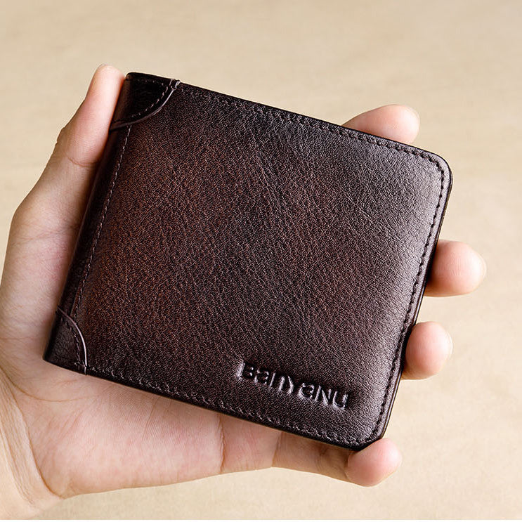 Men's Short Leather Large Capacity Leather Horizontal Wallet