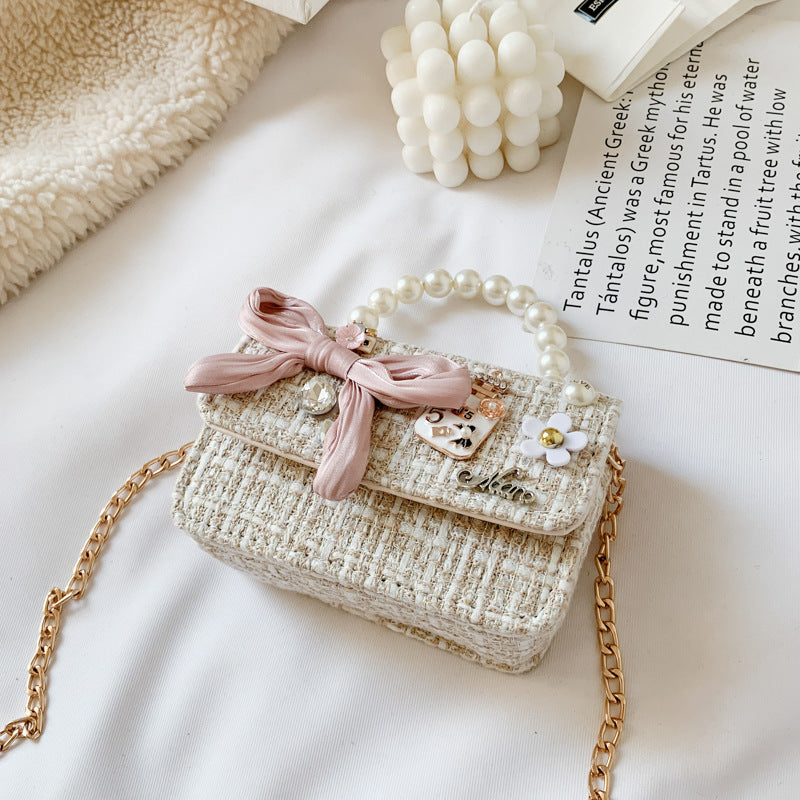 New Children's Shoulder Bag, Pearl Portable Princess Coin Purse, All-match Bow Chain Decoration Bag