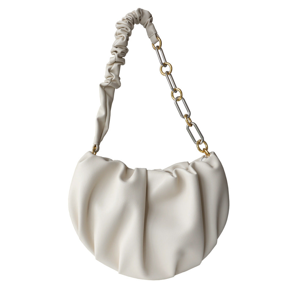 Armpit White Leather Cloud Folds 2 Chain Shoulder Messenger Bag Women