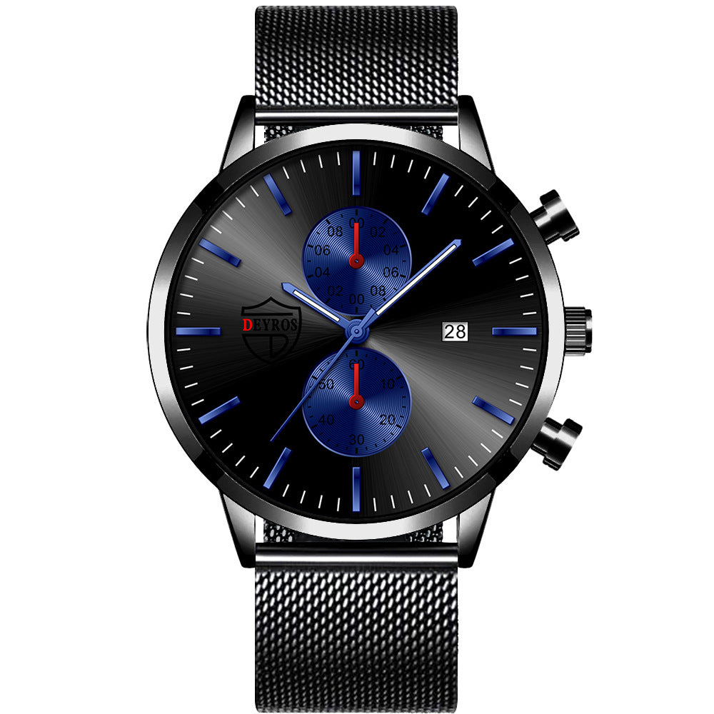 Fashion Mesh Strap Men's Calendar Watch Luminous Quartz