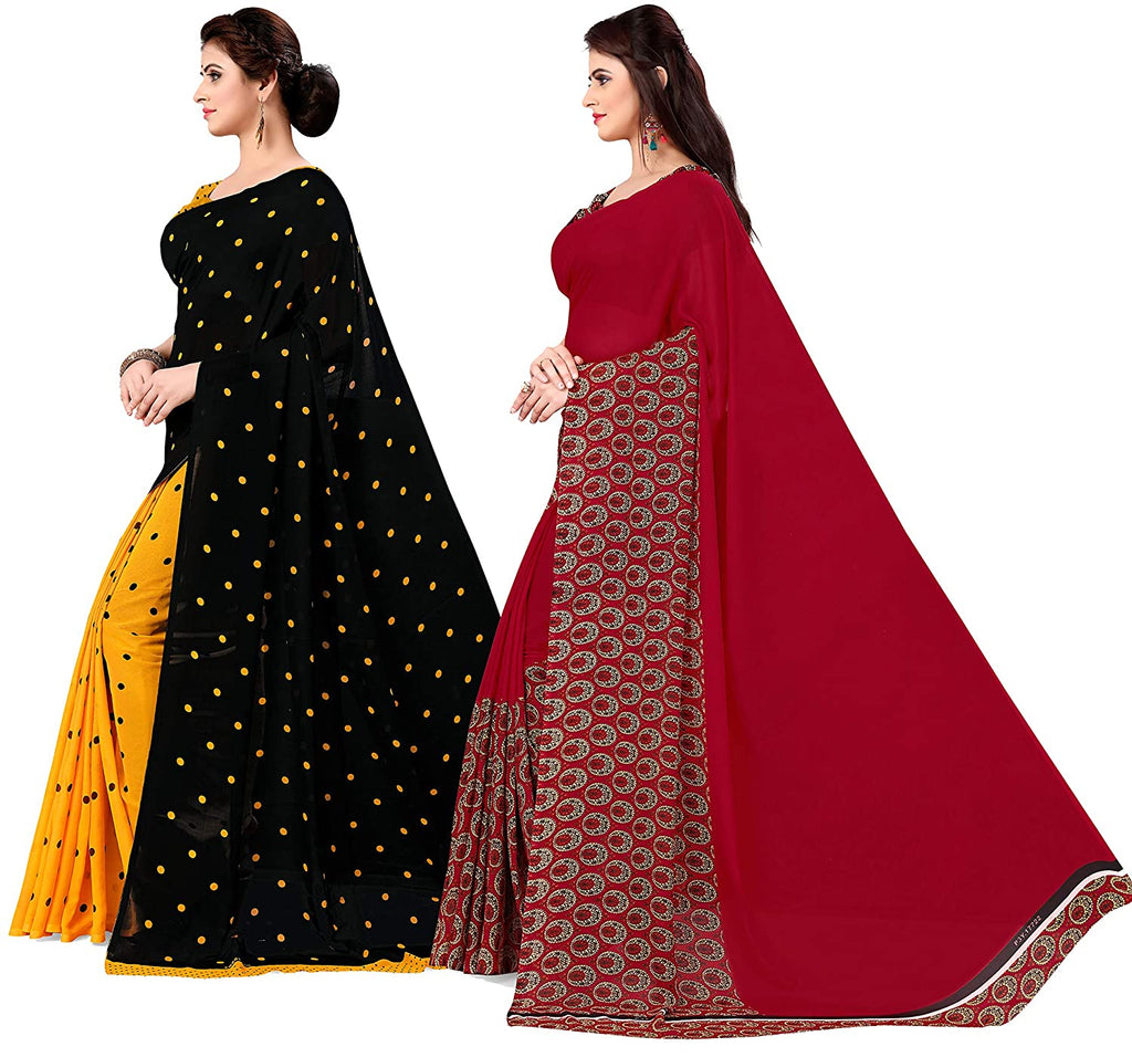 PACK OF 2 - Women's Bhagalpuri Georgette Saree Indian Traditional Saree Wedding Dress Handmade Famous Actress Style Party Wear Free Size  Ethenic Wear Clothes For Women