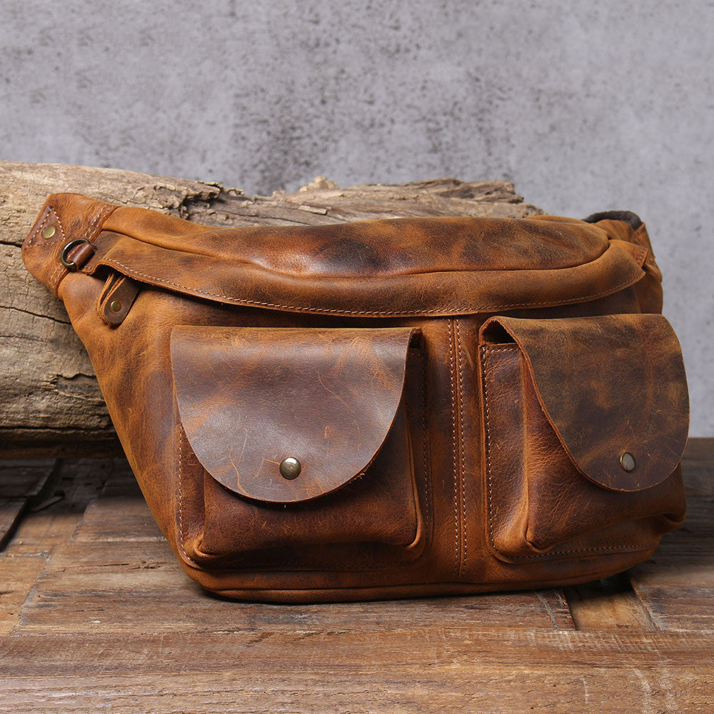 First Layer Cowhide Genuine Leather Large Capacity Waist Bag