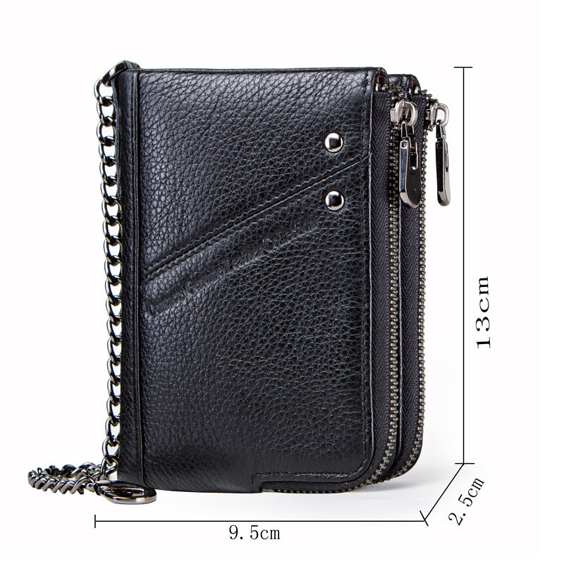 Multifunctional Double Zipper Top Layer Cowhide Coin Purse Men's Bag
