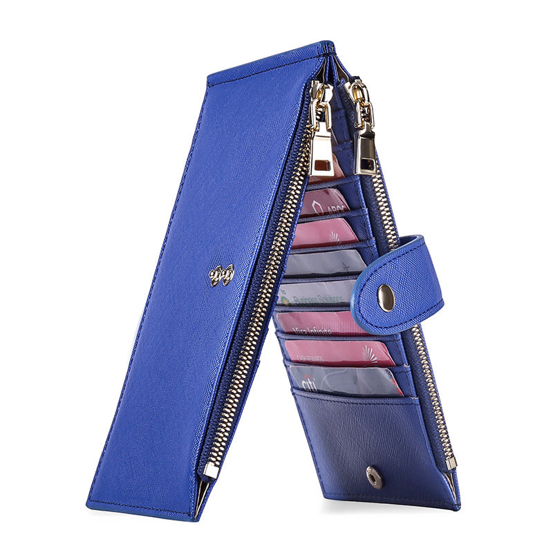 Ladies Multifunctional Card Holder Anti-theft Brush Two-way Folding PU Cross Pattern With Zipper