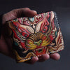 First Layer Cowhide Handmade Leather Carving Wallet Short Carp Couple Gift