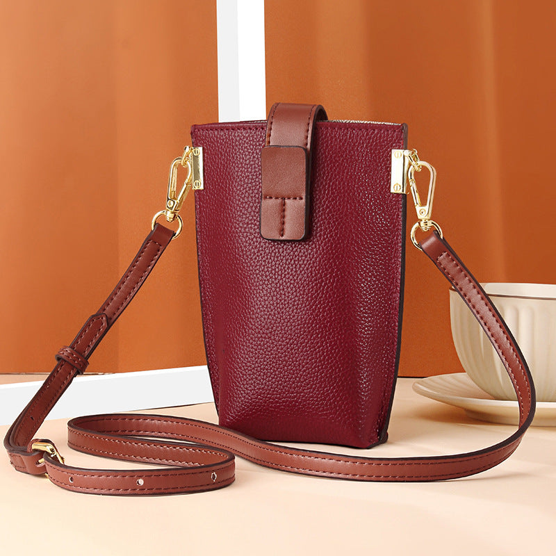 Simple Contrast Color Leather Shoulder Diagonal Bag